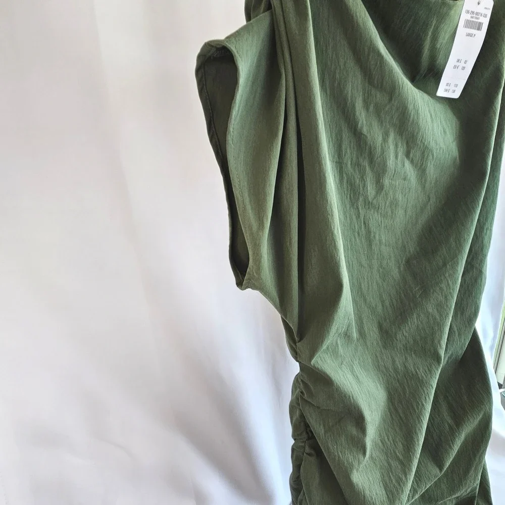 Abercrombie & Fitch Green Asymmetrical Ruched Maxi Dress Olive Large  NWT $110